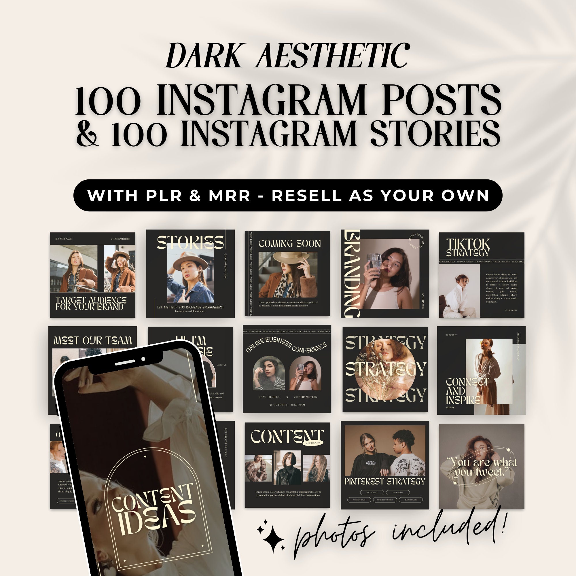 MRR DARK Aesthetic Instagram Post & Story Canva Bundle, Master Resell ...