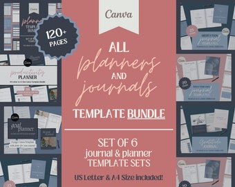 Journal and Planner Canva Template Bundle of 6 Products with Done-For-You Content for Self Development or Therapy and Coaching