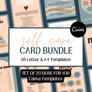 Self Care Card Templates, Canva Templates, Self Care, Self Care Ideas, Self Care Cards Printable, Self Care Printable, Life Coaching