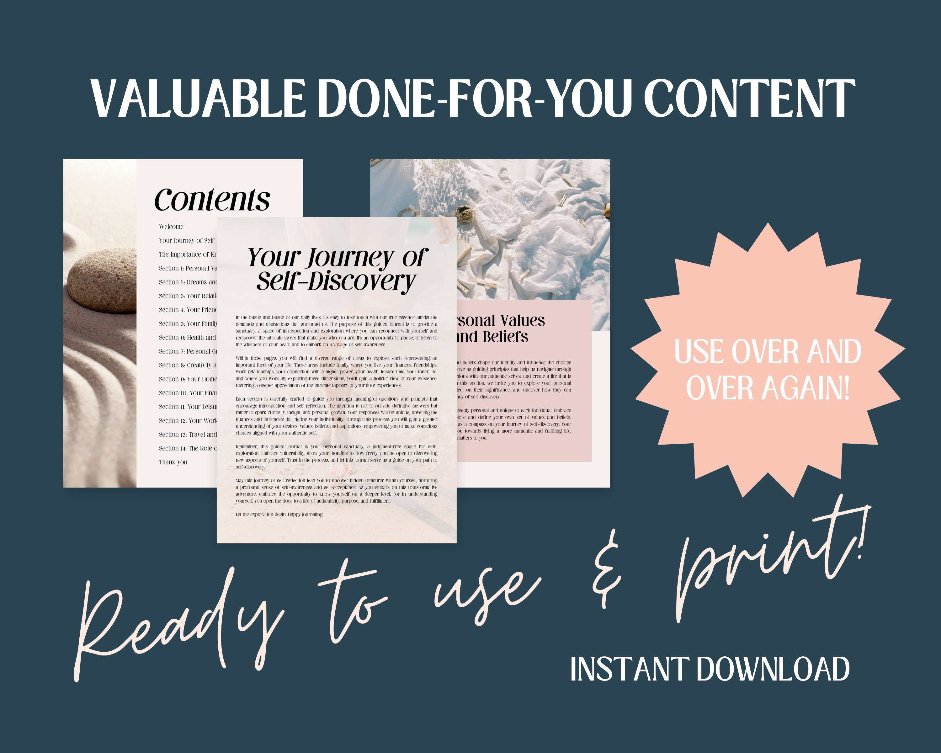 Self Discovery Workbook Printable Personal Growth Journal Core Values ...