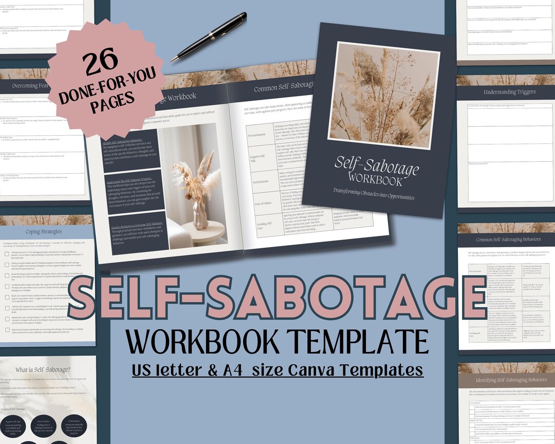 Self Sabotage Workbook Canva Template Life Coaching Journal Therapy ...