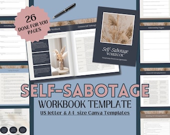 Self Sabotage Workbook Canva Template Life Coaching Journal Therapy Worksheet Mindset Healing Guide Self Awareness Mental Health Coach Tools