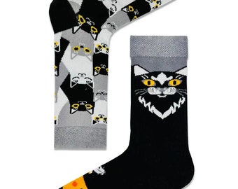 Left And Rıght Cats Patterned Colorful scented Socks Unisex