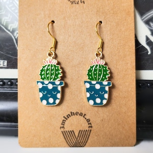 I LOVE PLANT Cactus Enamel Earrings with 925 Sterling Silver Hooks