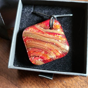 Handmade Murano Glass Red and Gold Square Pendant Necklace