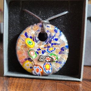 Handmade Murano Glass Kaleidoscope Round Pendant Necklace