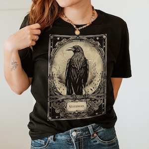 Nevermore Shirt, Raven Shirt, Edgar Allan Poe, Tarot Shirt, Dark Academia, Goblincore, Dark Cottagecore, Tarot Card Shirt, Mystical Shirt