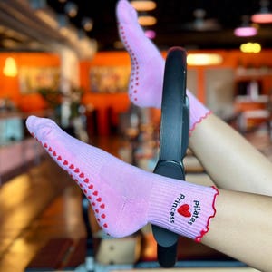 Pilates grip sock for workout non slip footwear with ruffles for women fitness class anti slip embroidered sock for barre yoga workout gift