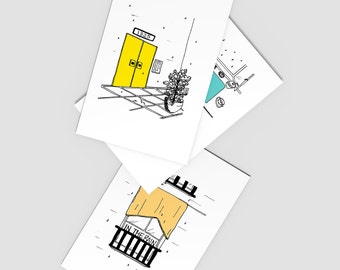 Pioggia in città / Simple Line Art / Stampa artistica, Poster, Illustrazione