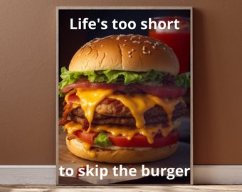 Cheeseburger Print Burger 3D Realistic Style Food Kitchen Art Print Modern Minimalist Wall Decor Wall Art Home Decor Gift Instant Download