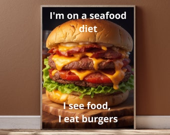 Cheeseburger Print Hamburger American Style Food Kitchen Art Print Modern Minimalist Wall Decor Wall Art Home Decor Gift Instant Download