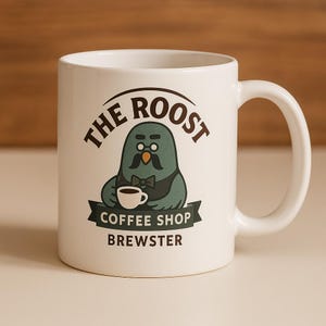 The Roost-Inspired Cozy Coffee Mug | Cute Bird Barista Design | Gamer Gift | Cottagecore Mug | Cozy Café Aesthetic