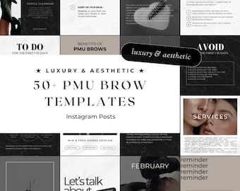 50+ Luxury PMU Brow Instagram Templates | Microblading Brows | Ombre Brows | PMU Brow Artist Posts | Permanent Makeup | Instagram Posts