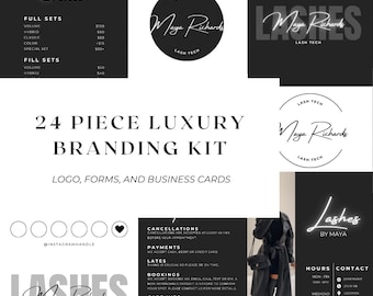 24 Luxury Black and White Branding Kit | Logo, Form, Business Card | Social Media Instagram Branding Bundle | Esthetician Salon Marketing