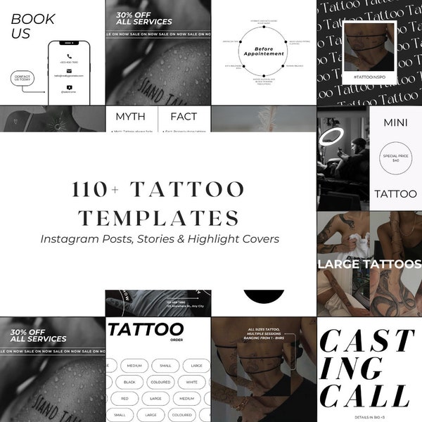110+ Tattoo Templates Instagram Post Story Highlight | Tattooist Social Media Template | Tattoo Artist Instagram Template | Tattoo Instagram