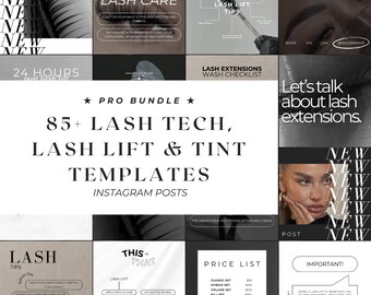 85+ Luxury Lash Bundle | Lash Extension Lash Artist Lash Stylist Posts | Lash Lift Tint Posts | Lash Social Media Templates