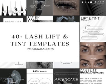 Más de 40 publicaciones de Instagram sobre lifting y tinte de pestañas de lujo, permanente de pestañas, laminación de pestañas, publicaciones de Instagram sobre pestañas y plantillas para redes sociales de tecnología de pestañas.