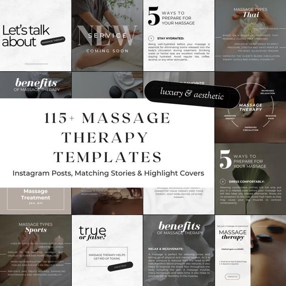 115+ Luxury Massage Therapy Instagram Templates | Massage Therapist Posts and Stories | Massage Spa Social Media Marketing
