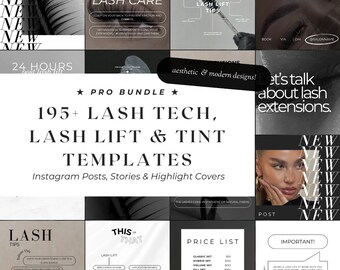 195+ Luxury Lash Bundle | Lash Extension Lash Artist Lash Stylist Posts and Stories | Lash Lift Tint Posts | Lash Social Media Templates
