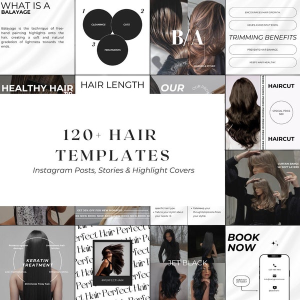 120+ Hair Templates Instagram Post Story Highlight | Hairstylist Instagram Templates | Hairdresser Instagram | Hair Salon Posts | Hair Flyer