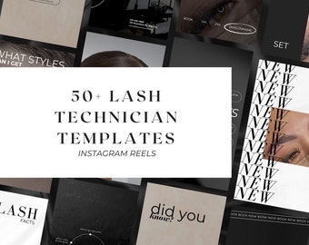 Pode incluir: Uma colagem de imagens que promovem os serviços de técnico de cílios. As imagens apresentam sobreposições de texto com frases como "50+ Modelos de bobinas de técnico de cílios", "Fatos sobre cílios", "Processo de cílios" e "Você sabia?" As imagens também apresentam close-ups de cílios e um olho de mulher com cílios.