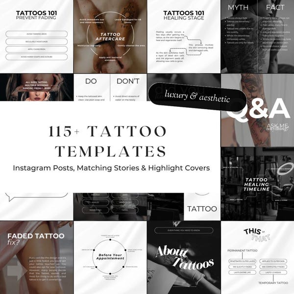 Más de 115 plantillas de Instagram para artistas del tatuaje de lujo / Publicaciones e historias de tatuajes en redes sociales / Plantillas para tatuadores