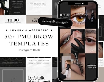 50+ Luxury PMU Brow Instagram Templates | Microblading Brows | Ombre Brows | PMU Brow Artist Reels | Permanent Makeup | Instagram Reels