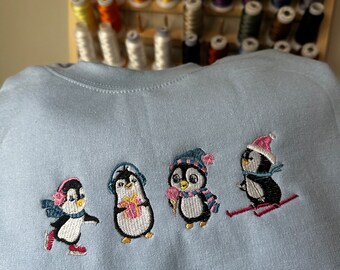 Weihnachten Sweatshirt Pinguin, Sweatshirt, Pullover, Bestickter Weihnachtspullover, Süßer Feiertagspullover, Geschenk, Pinguine, Pinguine
