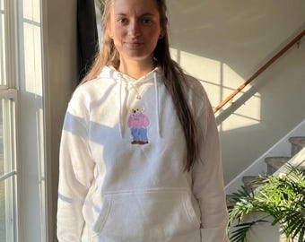 Gestickter Teddybär Hoodie mit australischer Flagge | Gemütlicher weißer Hoodie | Niedliches Bären Sweatshirt | Ukraine Geschenk