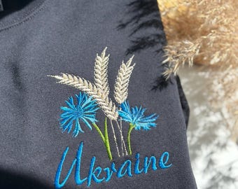 Ukrainisch Stickerei Sweatshirt, Ukrainisch Geschenk, bestickter Rundhalsausschnitt, Ukraine, Dreizack