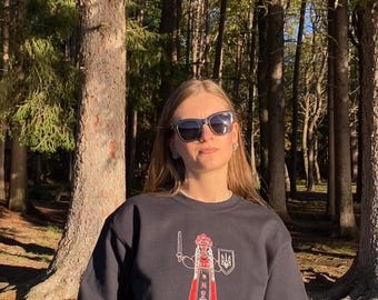 Embroidered ukrainian sweatshirt sweater  motanka kyiv patriotic  gifts flags national emblem custom coat of arms unisex support ukraine