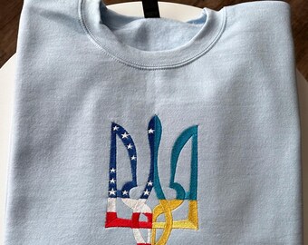Ukrainische amerikanische gestickte Sweatshirt amerikanische Flagge Ukrainische Flaggen Geschenk für Nationalsymbole Kleid Trident Tryzub USA