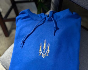 Embroidered ukrainian hoodie patriotic ukrainian gifts flags national emblem custom coat of arms unisex support ukraine