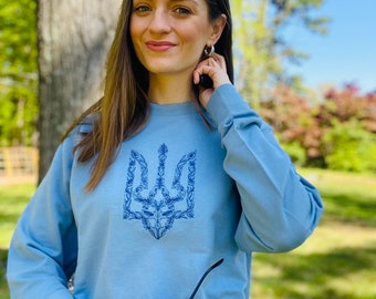 Gesticktes Sweatshirt,Ukraine Sweatshirt,Pullover,gestickter Dreizack,Ostukraine,Ukraine Sweatshirt,Ukrainisch, Stickerei, Crewneck