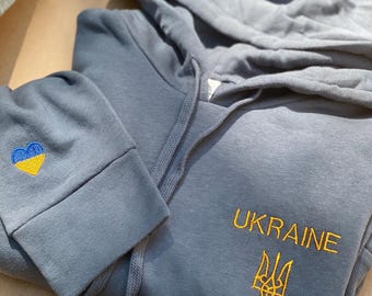 ukrainisch bestickte Hoodies Dreizack Herz Herz bunker