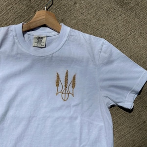 ukrainian unisex t-shirt, embroidered, support for ukraine, trident, tryzub, gift for him, cotton t-shirt, emblem, flags, coat of arms,
