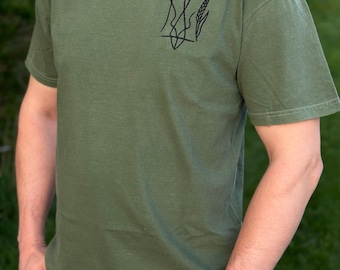 Ukrainisches Männer-T-Shirt, bestickt, Anhänger für die Ukraine, Dreizack, Geschenk für Ihn, Baumwoll-T-Shirt, Emblem, Flaggen, Wappen