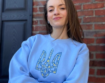 Embroidered sweatshirt ,Ukraine sweatshirt, sweater, crewneck, embroidered trident,support Ukraine, ukrainian shop,patriotic symbol, trident