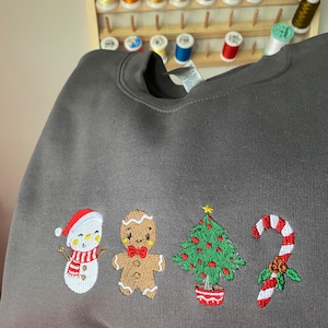 Christmas Sweatshirt, Sweatshirt, Sweater, Embroidered Christmas Sweater, Cute Holiday Sweater, Gift, snowman, gingerbread, christmass tree