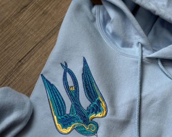 Embroidered ukrainian hoodie symbol trident patriotic ukrainian gifts flags national emblem custom coat of arms unisex support ukraine