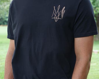 ukrainian men t-shirt, embroidered, support for ukraine, trident, tryzub, gift for him, cotton t-shirt, emblem, flags, coat of arms
