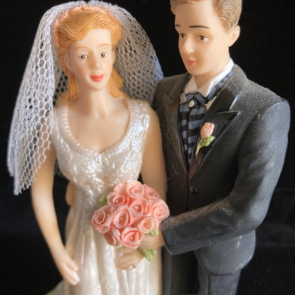 Vintage Marriage Wedding Topper for Cake Bride & Groom Decoration Couple Keepsake Heavy Beautiful Quality Ring Bouquet