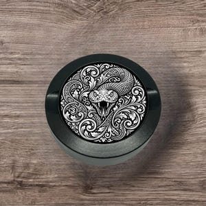 Custom Engraved Metal Can Tin, Scroll Snake Design, Personalized Snus Container