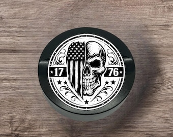 Lata de metal grabada personalizada con la bandera de calavera de 1776 para nicotina, lata de nicotina personalizada, contenedor de snus, lata de snus, lata de metal para mojar