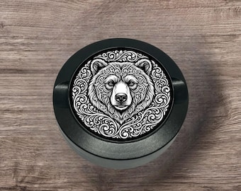 Lata de metal grabada con pergamino de oso grizzly para nicotina, lata de nicotina personalizada, contenedor de snus, lata de snus, lata de metal para mojar