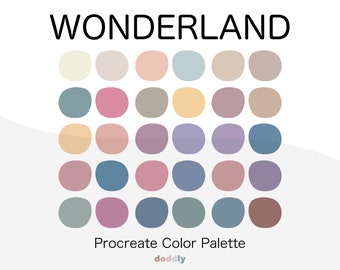 Paleta kolorów Procreate Wonderland | Paleta Procreate | Sztuka cyfrowa | Ilustracja na iPada, Napisy, Rysowanie| Sztuka Procreate | Próbki kolorów