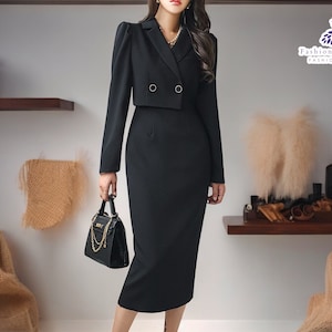 Black Blazer Midi Dress | Women Formal Button Outfit | Women's Fashion | Office Wear