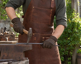 Leather Work Apron, Brown Leather Apron, Woodworking Apron, Blacksmith Apron, Carpenter Tool Apron, BBQ Grill Apron