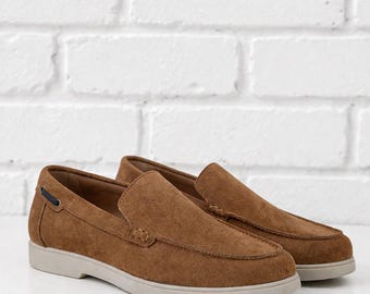 Mocasines de cuero marrón para hombre, zapatos de vestir sin cordones, formales para oficina o bodas, elegantes.