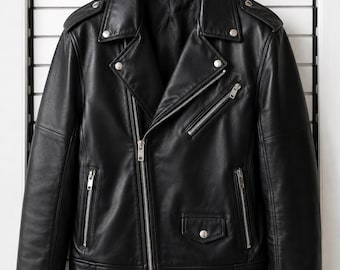 Men Black Leather Biker Jacket Handmade Motorcycle Moto Coat Genuine Leather Classic Rider Outerwear Vintage
